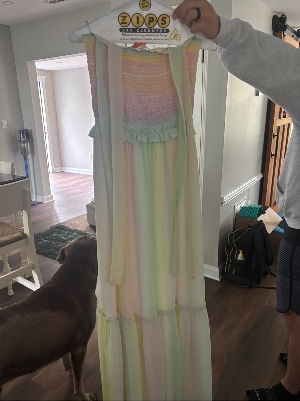 Amanda Uprichard Pastel Rainbow Maxi Dress - Yellow Pink Green Blue - Picture 3 of 3